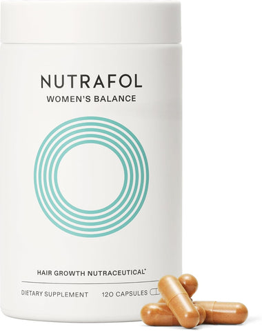 Shop Nutrafol Women’s Balance 45+ at StyleMake India. Delivery in India with import duties included and Cash on Delivery (COD) available. Nutrafol Women’s Balance for women aged 45+, featuring a woman and text describing hair volume, scalp coverage and menopausal hair benefits.  