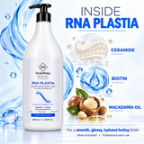StyleMake RNA PLASTIA 1 L bottle with ceramide, biotin and macadamia oil visuals for salon hair smoothing