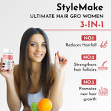 StyleMake Ultimate Hair Gro Vitamin for Women | Premium Formula with Biotin + Vegan Collagen from the UK | Reduces Hair Loss, Promotes Regrowth, Enhances Skin & Nail Health | 30 Tablets