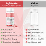 StyleMake Ultimate Hair Gro Vitamin for Women | Premium Formula with Biotin + Vegan Collagen from the UK | Reduces Hair Loss, Promotes Regrowth, Enhances Skin & Nail Health | 30 Tablets